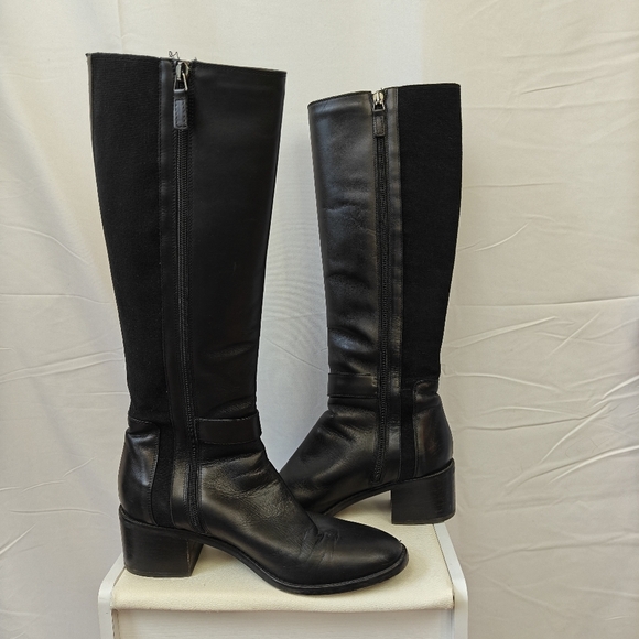 Aquatalia Jessa Black Leather Riding Boot Black Leather Stretch  Boot Size 8 - Picture 2 of 13